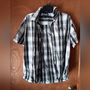 South Pole Black & White Plaid Short-Sleeve Button-Down Shirt